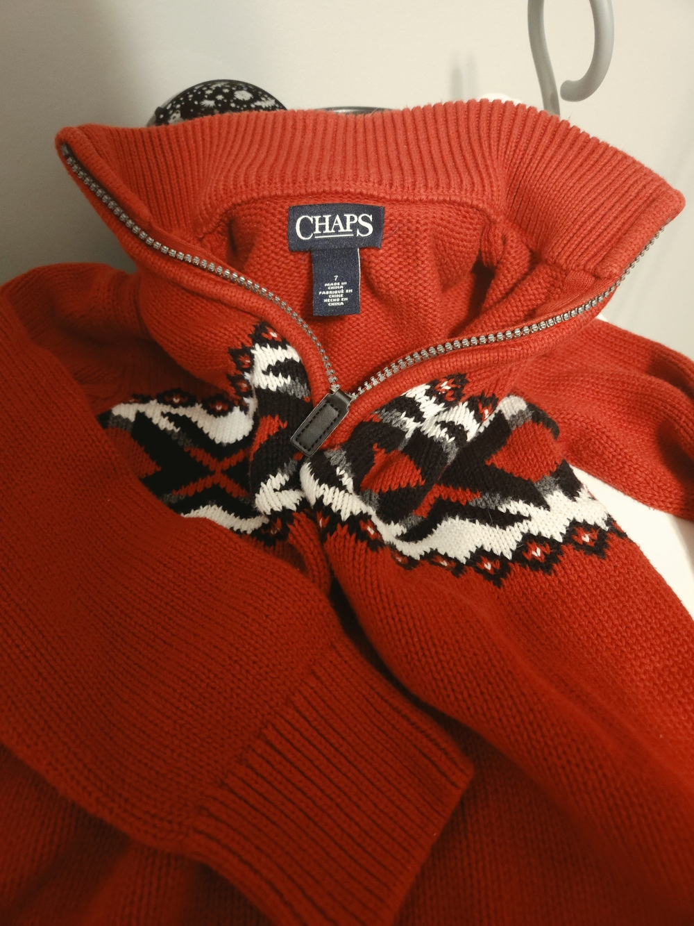 CHAPS Boys Red Zip-Front Fair Isle Sweater
